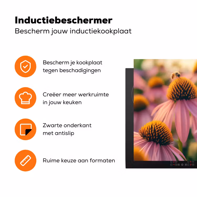 Bloemen - Paars - Bijen Inductie beschermer vinyl 3mm klein -zzzzzzz-td-ups