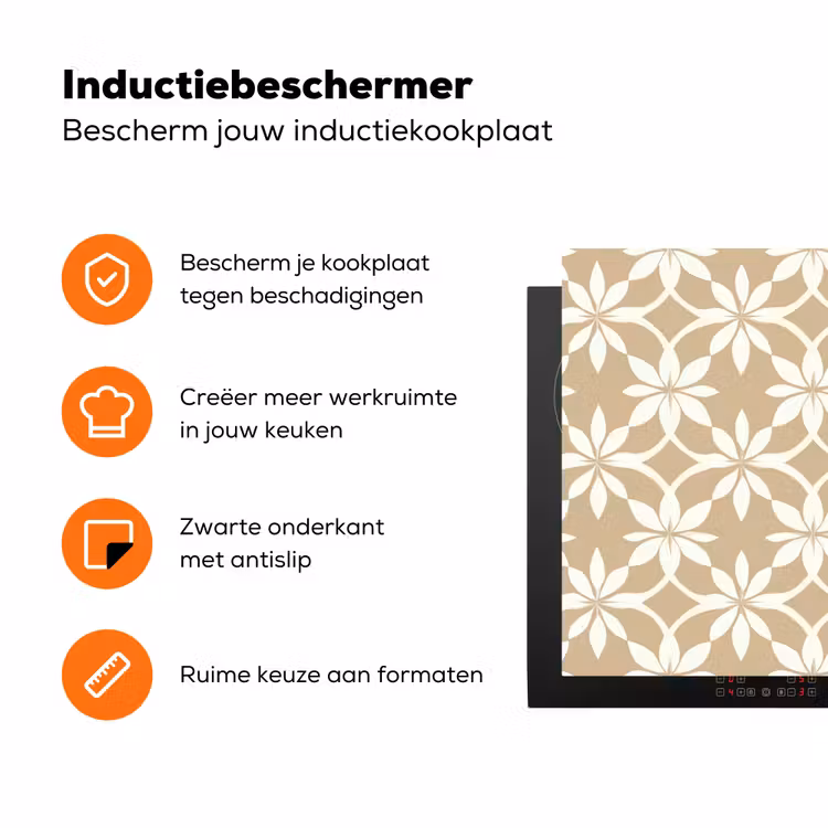 Bloemen - Patroon - Beige Inductie beschermer vinyl 3mm klein 276 -zzzzzzz-td-ups