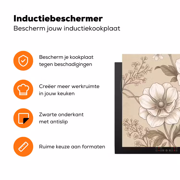 Bloemen - Patroon - Beige Inductie beschermer vinyl 3mm klein -zzzzzzz-td-ups