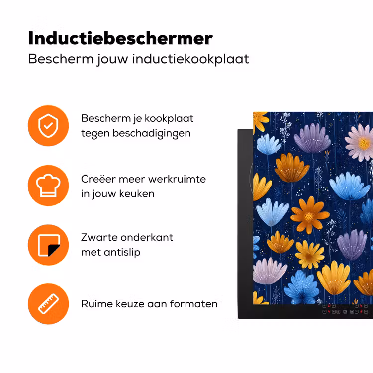 Bloemen - Patroon - Blauw - Contrast Inductie beschermer vinyl 3mm klein -zzzzzzz-td-ups