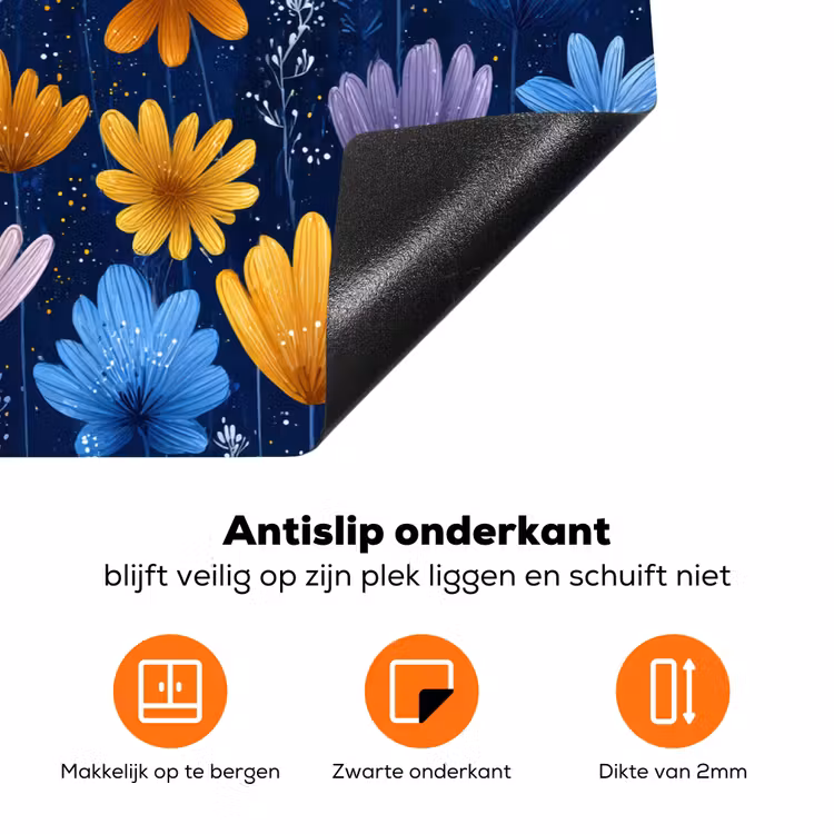 Bloemen - Patroon - Blauw - Contrast Inductie beschermer vinyl 3mm klein -zzzzzzz-td-onderkant