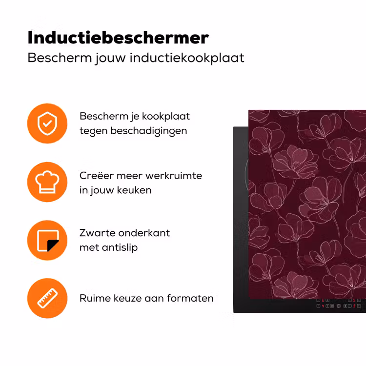 Bloemen - Patroon - Bordeauxrood Inductie beschermer vinyl 3mm klein 276 -zzzzzzz-td-ups