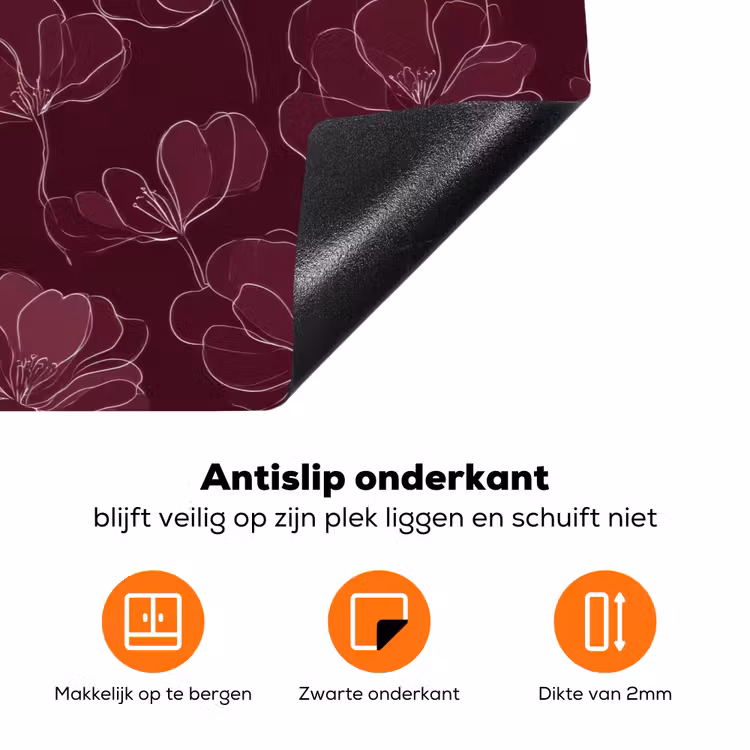 Bloemen - Patroon - Bordeauxrood Inductie beschermer vinyl 3mm klein 276 -zzzzzzz-td-onderkant