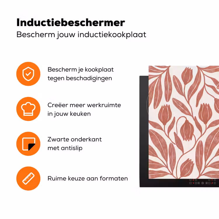 Bloemen - Patroon - Modern - Natuur - Bruin Inductie beschermer vinyl 3mm klein -zzzzzzz-td-ups
