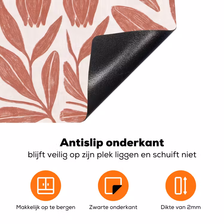 Bloemen - Patroon - Modern - Natuur - Bruin Inductie beschermer vinyl 3mm klein -zzzzzzz-td-onderkant