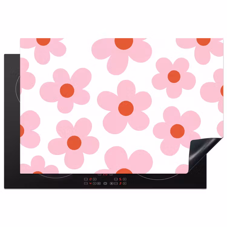 Bloemen - Patroon - Modern - Roze - Wit Inductie beschermer vinyl 3mm klein -3d