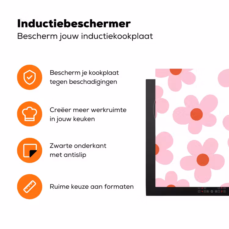 Bloemen - Patroon - Modern - Roze - Wit Inductie beschermer vinyl 3mm klein -zzzzzzz-td-ups