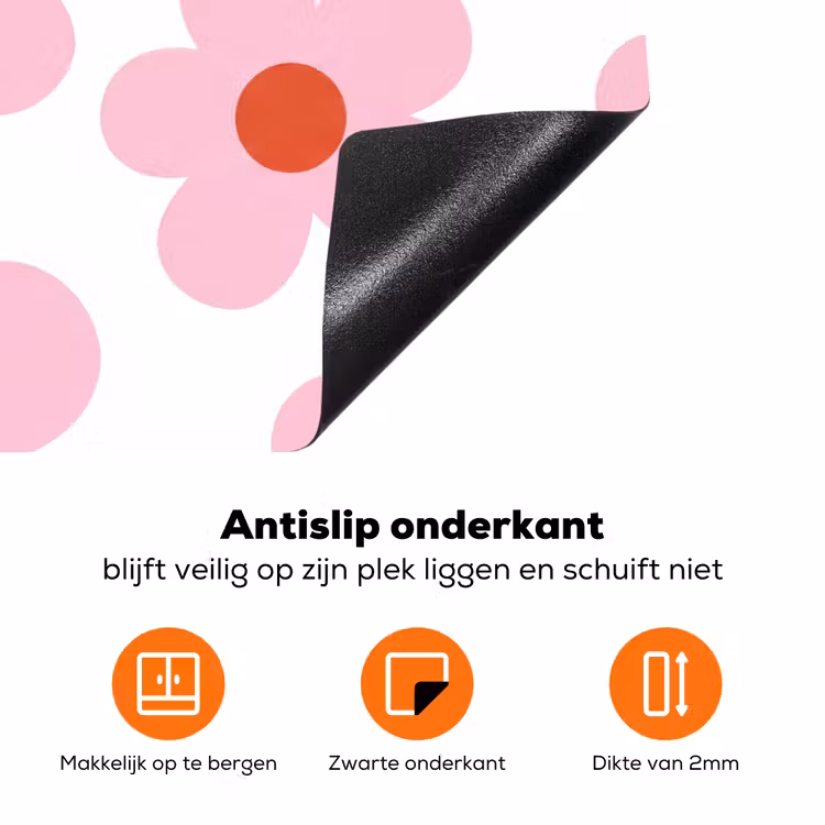 Bloemen - Patroon - Modern - Roze - Wit Inductie beschermer vinyl 3mm klein -zzzzzzz-td-onderkant