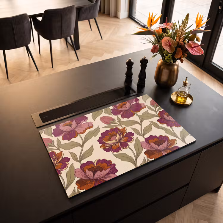 Bloemen - Patroon - Natuur - Modern - Paars Inductie beschermer vinyl 3mm klein -sfeer5