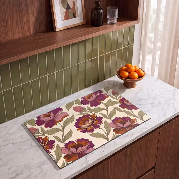 Bloemen - Patroon - Natuur - Modern - Paars Inductie beschermer vinyl 3mm klein -sfeer8