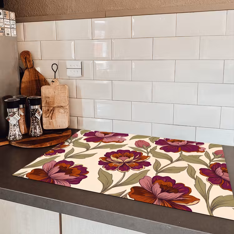 Bloemen - Patroon - Natuur - Modern - Paars Inductie beschermer vinyl 3mm klein -sfeer3