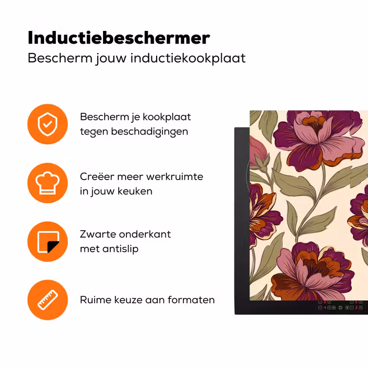 Bloemen - Patroon - Natuur - Modern - Paars Inductie beschermer vinyl 3mm klein -zzzzzzz-td-ups