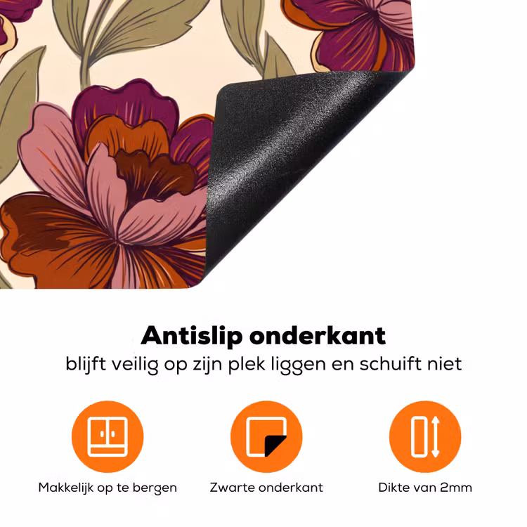 Bloemen - Patroon - Natuur - Modern - Paars Inductie beschermer vinyl 3mm klein -zzzzzzz-td-onderkant