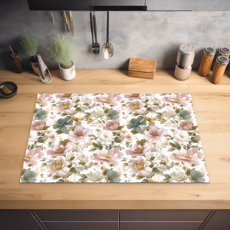 Bloemen - Patroon - Pastel Inductie beschermer vinyl 3mm klein 276 -sfeer5