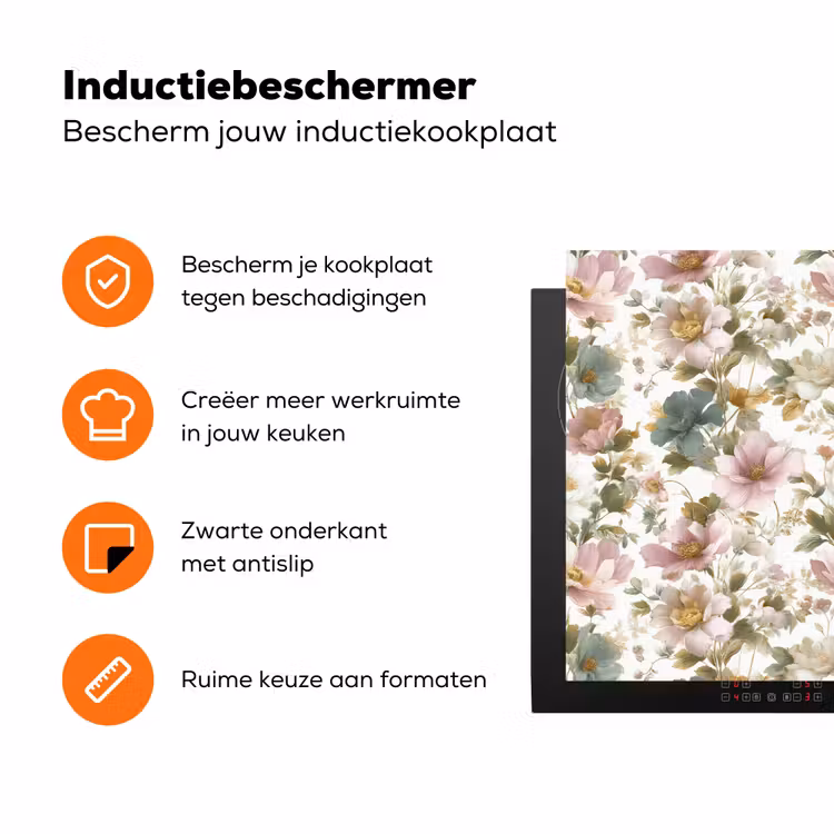 Bloemen - Patroon - Pastel Inductie beschermer vinyl 3mm klein 276 -zzzzzzz-td-ups