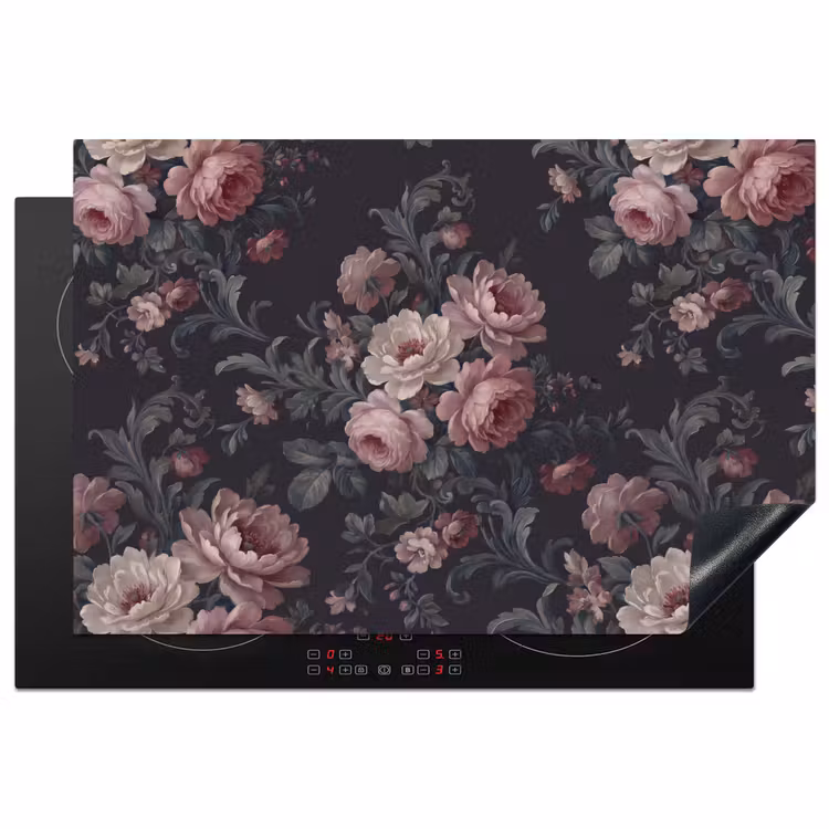 Bloemen - Patroon - Sierlijk - Roze - Donker Inductie beschermer vinyl 3mm klein -3d