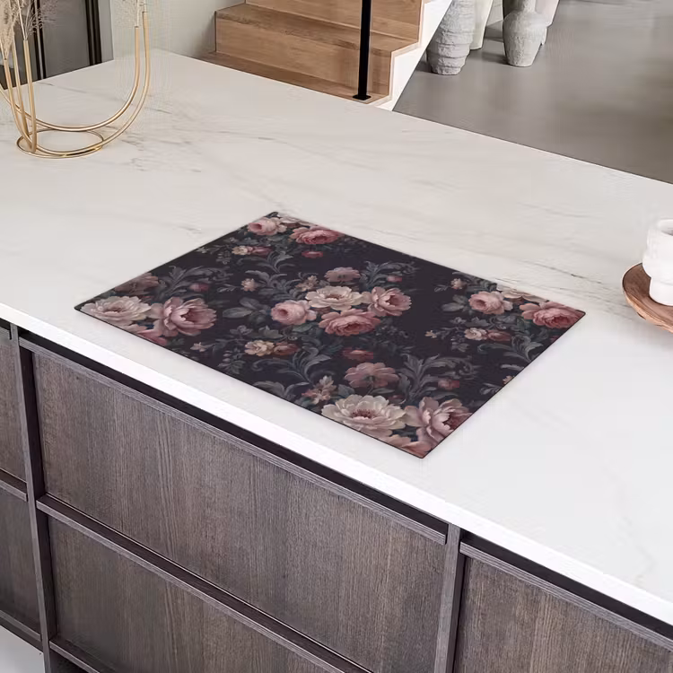 Bloemen - Patroon - Sierlijk - Roze - Donker Inductie beschermer vinyl 3mm klein -sfeer8