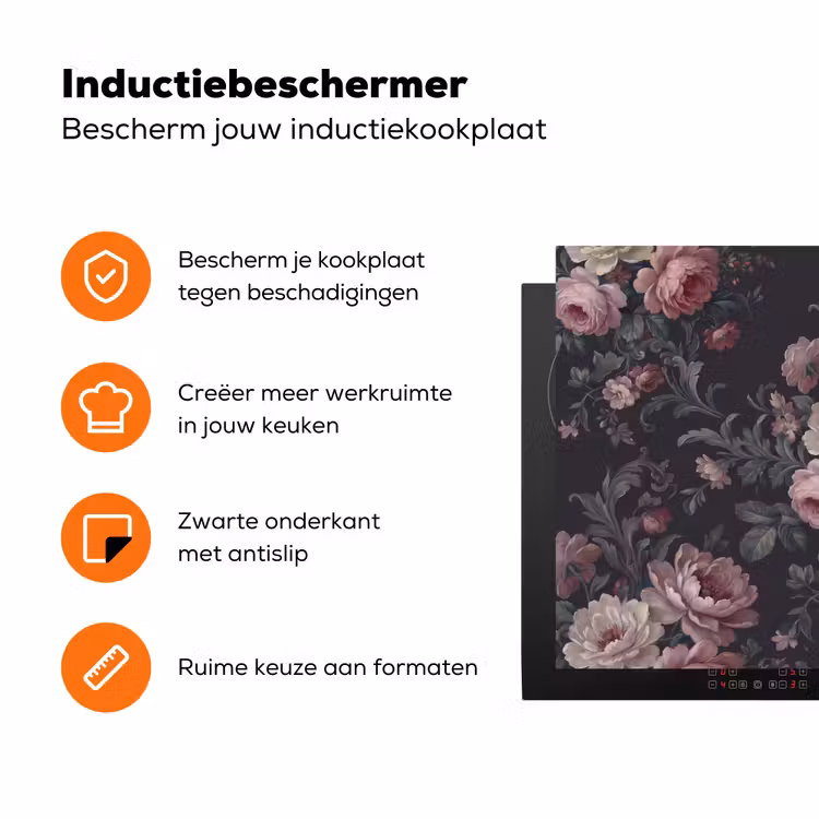 Bloemen - Patroon - Sierlijk - Roze - Donker Inductie beschermer vinyl 3mm klein -zzzzzzz-td-ups