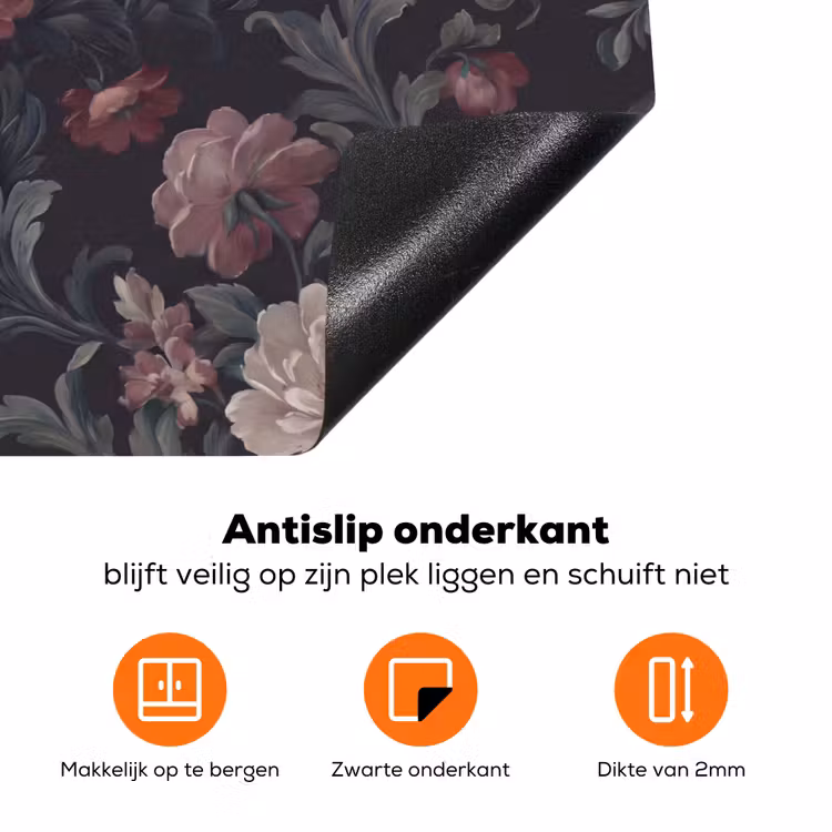 Bloemen - Patroon - Sierlijk - Roze - Donker Inductie beschermer vinyl 3mm klein -zzzzzzz-td-onderkant