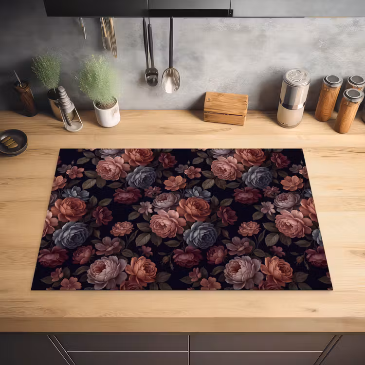 Bloemen - Patroon - Vintage - Donker - Roze Inductie beschermer vinyl 3mm klein -sfeer5
