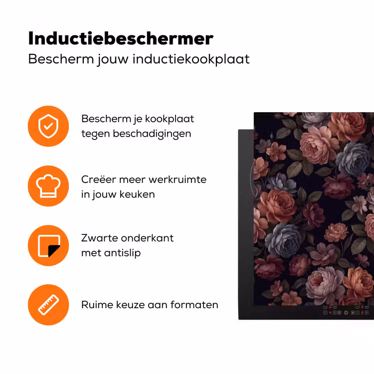 Bloemen - Patroon - Vintage - Donker - Roze Inductie beschermer vinyl 3mm klein -zzzzzzz-td-ups