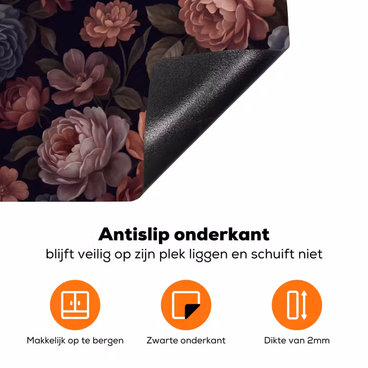 Bloemen - Patroon - Vintage - Donker - Roze Inductie beschermer vinyl 3mm klein -zzzzzzz-td-onderkant