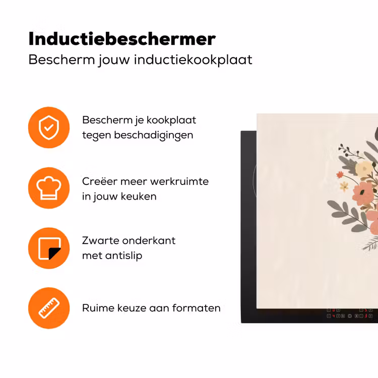 Bloemen - Quote - Beige - Lint Inductie beschermer vinyl 3mm klein -zzzzzzz-td-ups
