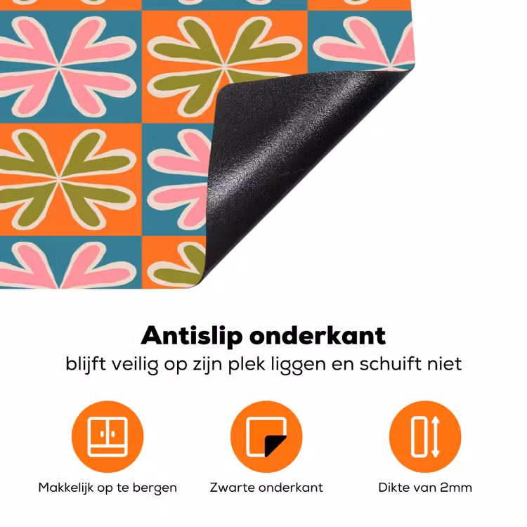 Bloemen - Retro - Patroon - Kleurrijk Inductie beschermer vinyl 3mm klein 276 -zzzzzzz-td-onderkant