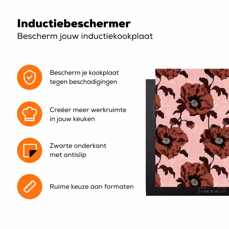 Bloemen - Retro - Rood Inductie beschermer vinyl 3mm klein 276 -zzzzzzz-td-ups