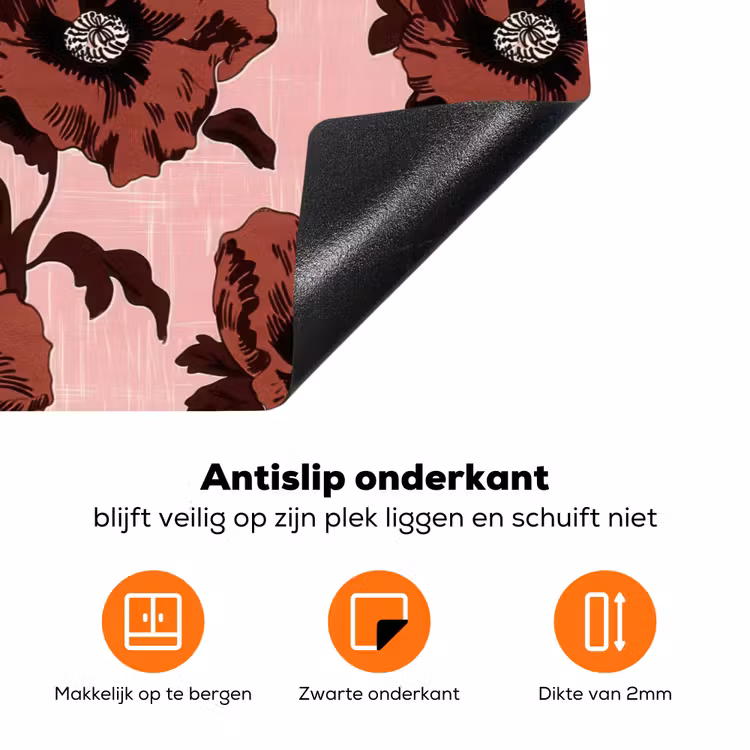 Bloemen - Retro - Rood Inductie beschermer vinyl 3mm klein 276 -zzzzzzz-td-onderkant