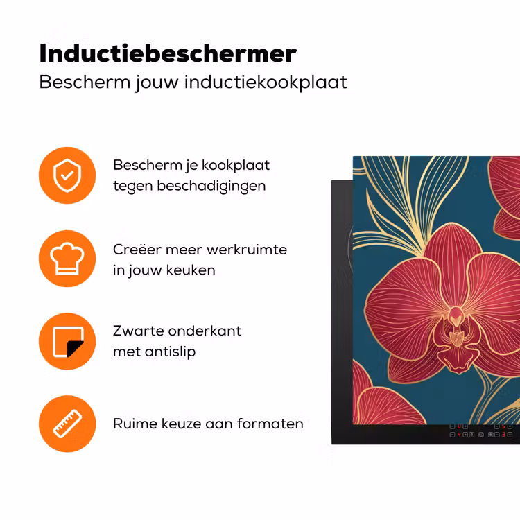 Inductiebeschermer - Bloemen - Rood - Goud - Bloemen - Rood - Goud Inductie beschermer vinyl 3mm klein