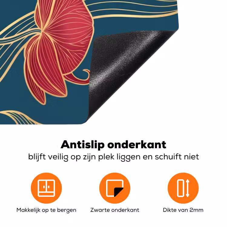 Inductiebeschermer - Bloemen - Rood - Goud - Bloemen - Rood - Goud Inductie beschermer vinyl 3mm klein