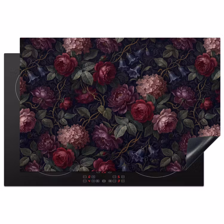 Bloemen - Rood - Klassiek - Donker - Patroon Inductie beschermer vinyl 3mm klein -3d