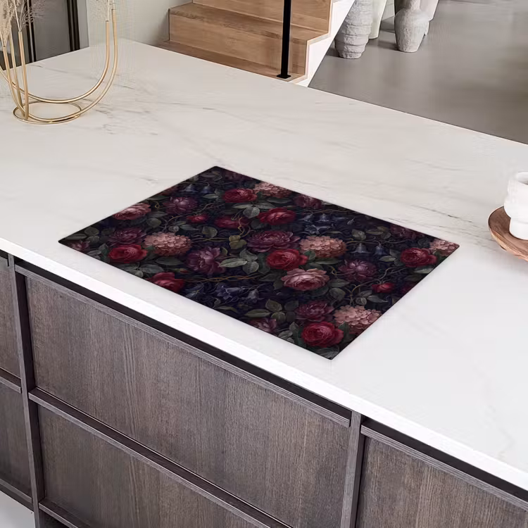 Bloemen - Rood - Klassiek - Donker - Patroon Inductie beschermer vinyl 3mm klein -sfeer8