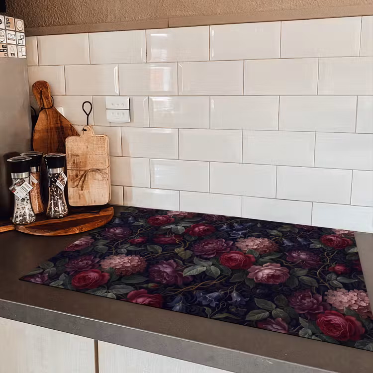 Bloemen - Rood - Klassiek - Donker - Patroon Inductie beschermer vinyl 3mm klein -sfeer3