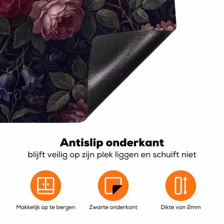 Bloemen - Rood - Klassiek - Donker - Patroon Inductie beschermer vinyl 3mm klein -zzzzzzz-td-onderkant