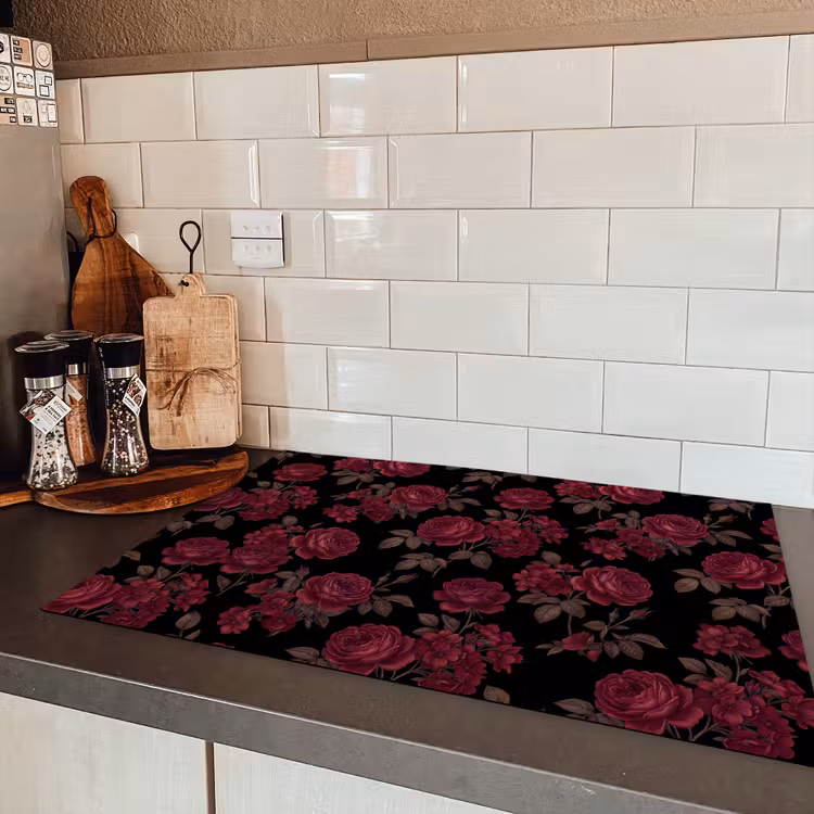Bloemen - Roos - Patroon - Klassiek - Rood Inductie beschermer vinyl 3mm klein -sfeer3