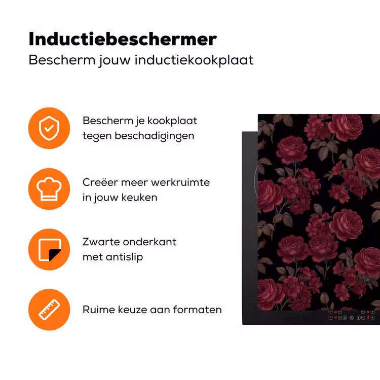 Bloemen - Roos - Patroon - Klassiek - Rood Inductie beschermer vinyl 3mm klein -zzzzzzz-td-ups