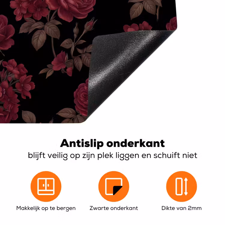Bloemen - Roos - Patroon - Klassiek - Rood Inductie beschermer vinyl 3mm klein -zzzzzzz-td-onderkant