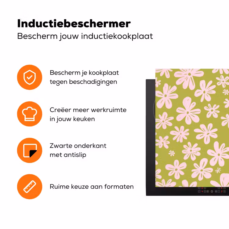 Bloemen - Roze - Getekend - Patroon Inductie beschermer vinyl 3mm klein -zzzzzzz-td-ups