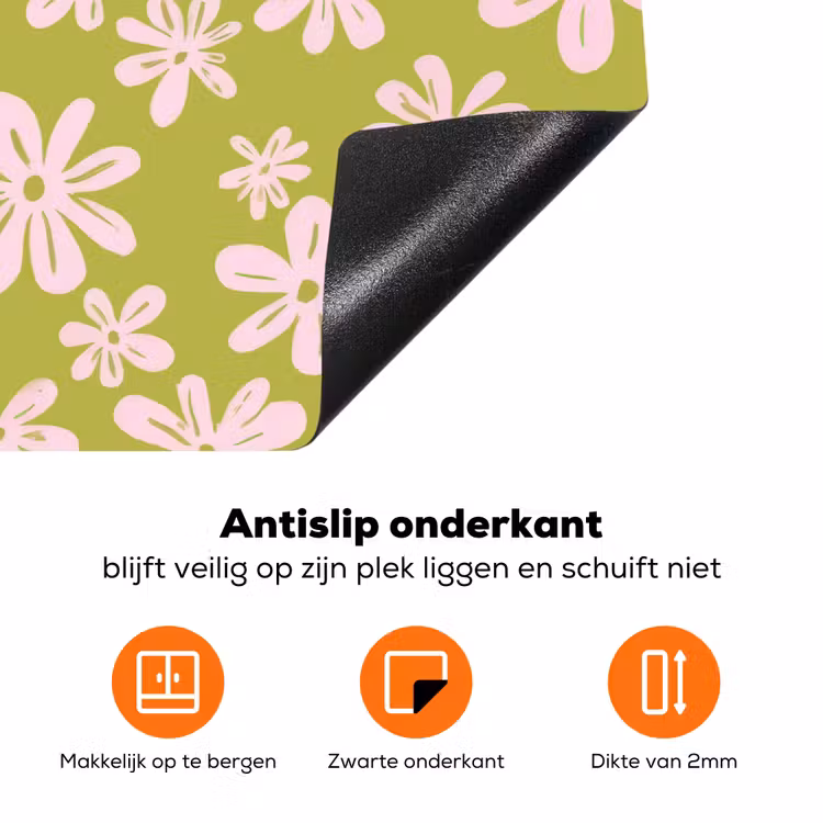 Bloemen - Roze - Getekend - Patroon Inductie beschermer vinyl 3mm klein -zzzzzzz-td-onderkant