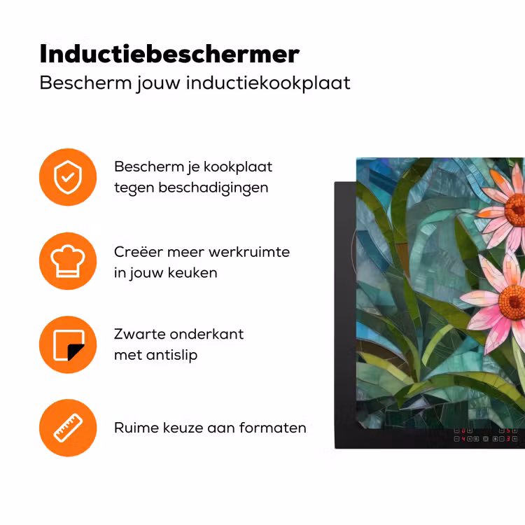 Bloemen - Roze - Glasmozaïek Inductie beschermer vinyl 3mm klein -zzzzzzz-td-ups