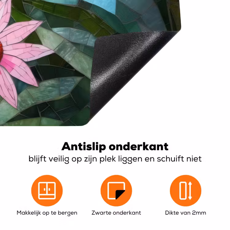 Bloemen - Roze - Glasmozaïek Inductie beschermer vinyl 3mm klein -zzzzzzz-td-onderkant