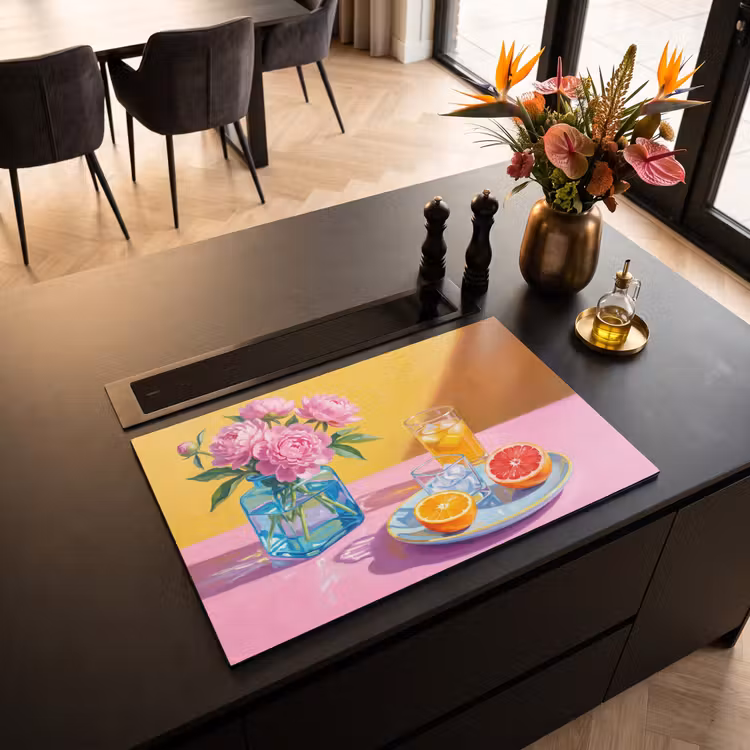 Inductiebeschermer - Bloemen - Roze - Modern - Bloemen - Roze - Modern Inductie beschermer vinyl 3mm klein