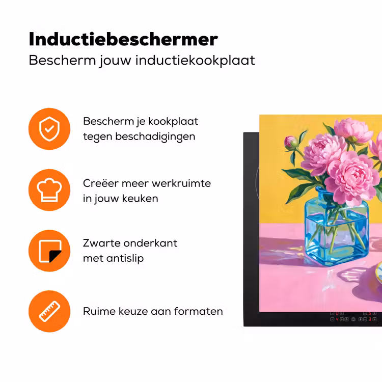 Inductiebeschermer - Bloemen - Roze - Modern - Bloemen - Roze - Modern Inductie beschermer vinyl 3mm klein