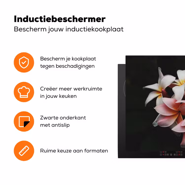 Bloemen - Roze - Zwart - Flora - Botanisch Inductie beschermer vinyl 3mm klein -zzzzzzz-td-ups