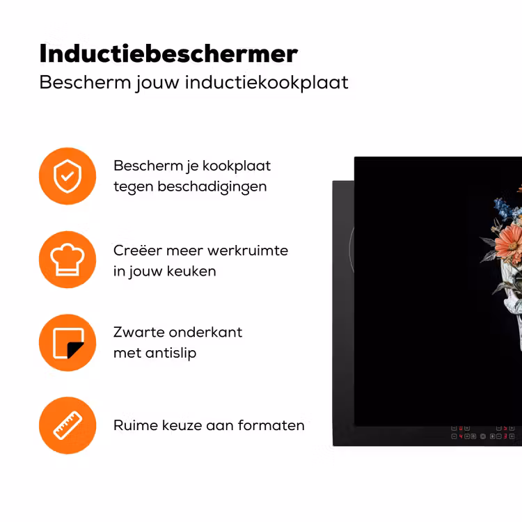 Bloemen - Schedel - Kleurrijk Inductie beschermer vinyl 3mm klein -zzzzzzz-td-ups