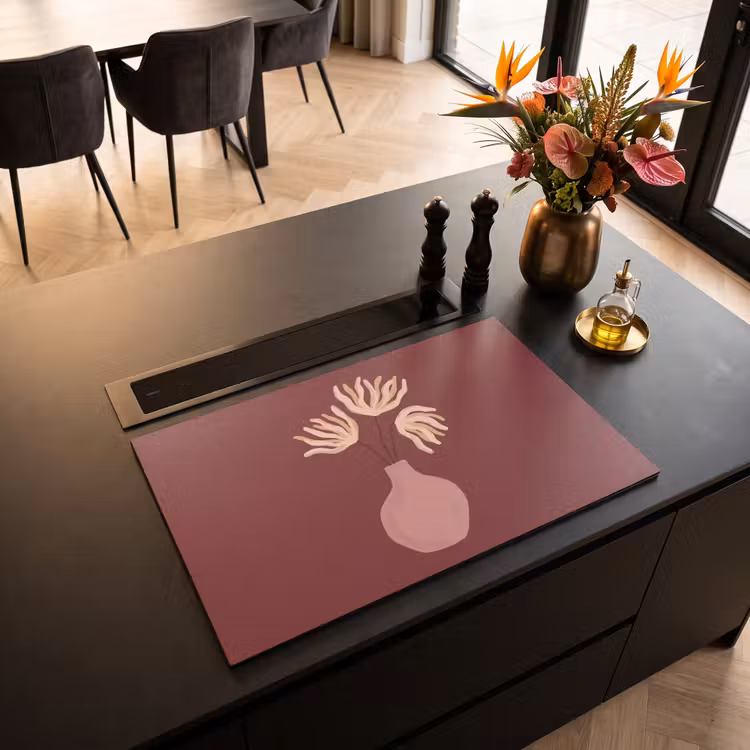 Bloemen - Vaas - Abstract - Modern - Aardetinten Inductie beschermer vinyl 3mm klein -sfeer5