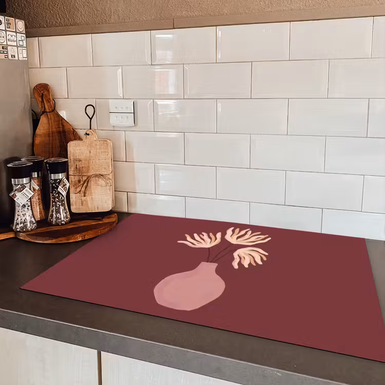 Bloemen - Vaas - Abstract - Modern - Aardetinten Inductie beschermer vinyl 3mm klein -sfeer3