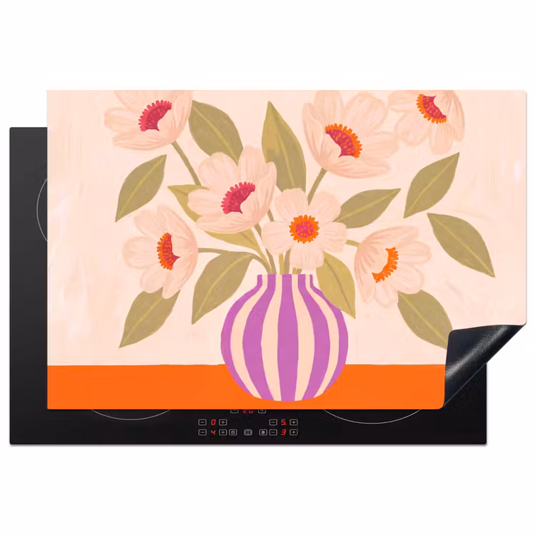 Bloemen - Vaas - Abstract - Paars - Oranje Inductie beschermer vinyl 3mm klein -3d